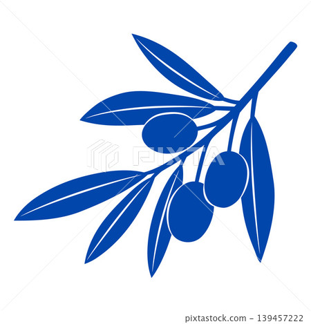 Branch of olives with leaves blue line art, olive fruit farm product, Mediterranean cuisine vector hand drawn silhouette Branch of olives with leaves blue line art, olive fruit farm product, Mediterranean cuisine vector hand drawn silhouette 139457222