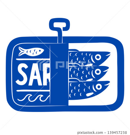 Sardines fish in can blue doodle vector illustration, Mediterranean menu design element, canned seafood Italian sketch Sardines fish in can blue doodle vector illustration, Mediterranean menu design element, canned seafood Italian sketch 139457238