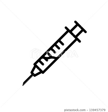 Simple line drawing pictogram vector illustration of a syringe 139457379