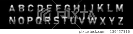 English alphabet in a halftone screen style, made of white and gray dots. English alphabet in a halftone screen style, made of white and gray dots. 139457516