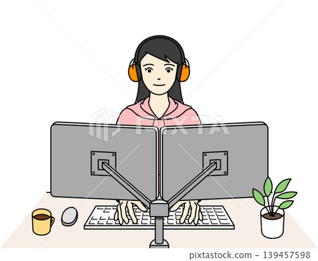 一名女子因對聲音過敏,在電腦前工作時戴著耳罩。 一名女子因對聲音過敏,在電腦前工作時戴著耳罩。 139457598