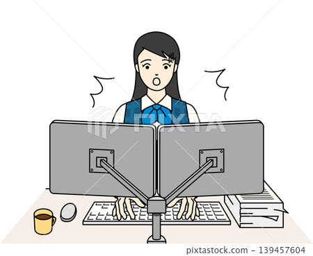 A woman in a uniform is shocked by work-related troubles and mistakes. A woman in a uniform is shocked by work-related troubles and mistakes. 139457604