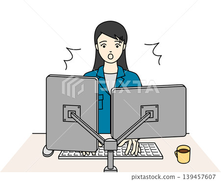 一位身穿工作服的女士因現場管理中出現的問題和錯誤而驚慌失措。 139457607
