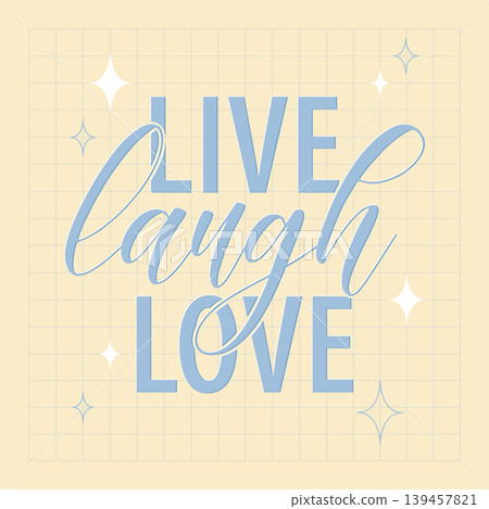 Motivational Live Laugh Love Quote with Pastel Blue Typography and Sparkles Motivational Live Laugh Love Quote with Pastel Blue Typography and Sparkles 139457821