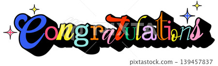 Retro Pop Art Congratulations Typography with Colorful Letters and Stars Retro Pop Art Congratulations Typography with Colorful Letters and Stars 139457837