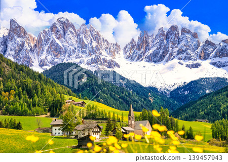 Spring scenery of Fune Valley and the spectacular views of the Dolomites Alps Spring scenery of Fune Valley and the spectacular views of the Dolomites Alps 139457943