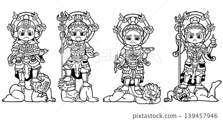 Set of the Four Heavenly Kings (Dhritarashtra, Virudhaka, Virupaksha, and Vaishravana) (monochrome) 139457946