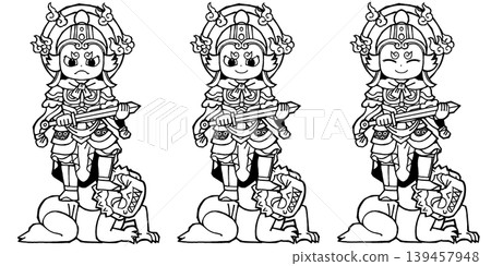 Set - Four Heavenly Kings - Dhritarashtra (monochrome) 139457948