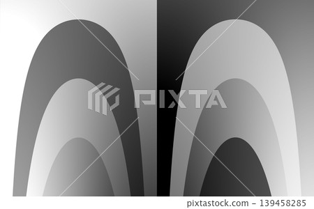 Abstract background featuring symmetrical curved layered shapes with smooth monochromatic gradients. Minimalist black and white arched design for modern digital and web projects. 139458285