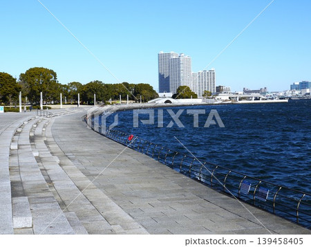 A clear blue sky over the waterfront park A clear blue sky over the waterfront park 139458405