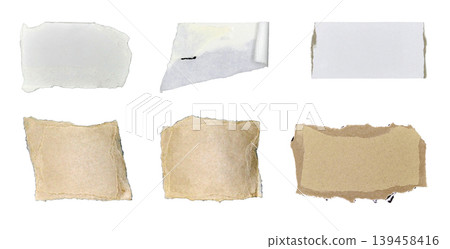 Brown and white kraft paper torn into pieces isolated on white background 139458416