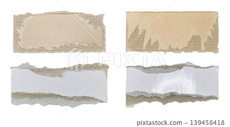 Brown and white corrugated kraft paper torn into pieces in transparent background png 139458418