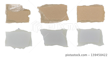 Brown and white corrugated kraft paper torn into pieces in transparent background png 139458422
