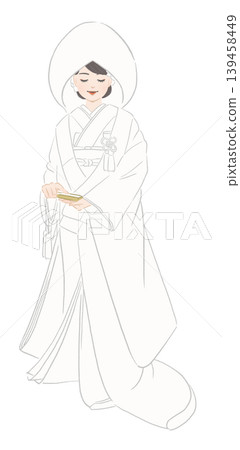 Illustration of a woman wearing a white wedding kimono Illustration of a woman wearing a white wedding kimono 139458449
