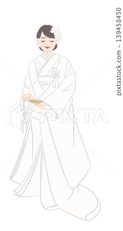 Illustration of a woman wearing a white wedding kimono Illustration of a woman wearing a white wedding kimono 139458450
