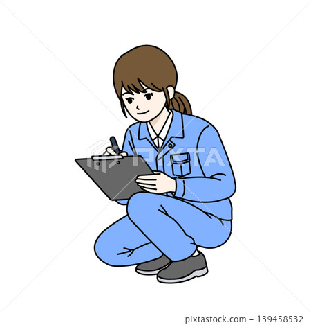 女工蹲著檢查、核對、記錄,手持寫字板(插圖) 女工蹲著檢查、核對、記錄,手持寫字板(插圖) 139458532