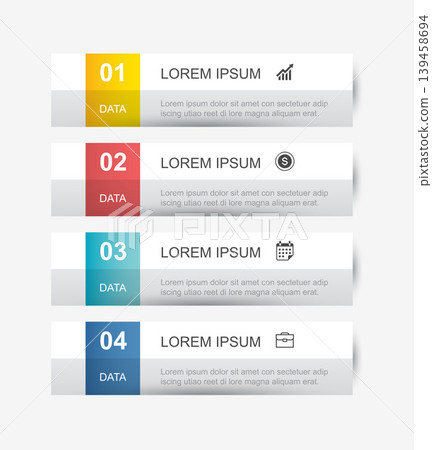 Modern business data infographic design template with four horizontal banners. 139458694