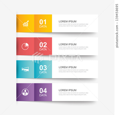 Modern business data infographic design template with four horizontal steps. Modern business data infographic design template with four horizontal steps. 139458695