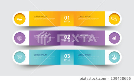 Business infographic design template with three horizontal data. 139458696