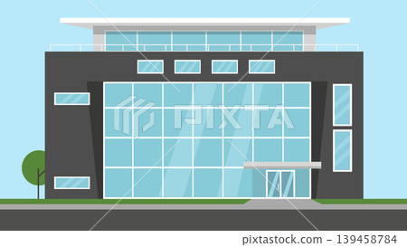 Minimal Glass Office Building Flat Design Illustration 139458784