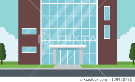 Downtown Glass Office Flat Design Illustration Exterior Downtown Glass Office Flat Design Illustration Exterior 139458788