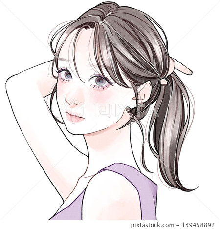 A woman with her hair tied back. A woman with her hair tied back. 139458892