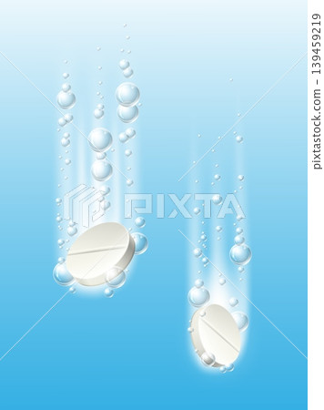 Effervescent water soluble tablets. Realistic capsules in water. Air bubbles. Decomposition reaction. Medical remedy. Prescription pill. Fizzy painkiller. Vector pharmaceutical treatment Effervescent water soluble tablets. Realistic capsules in water. Air bubbles. Decomposition reaction. Medical remedy. Prescription pill. Fizzy painkiller. Vector pharmaceutical treatment 139459219