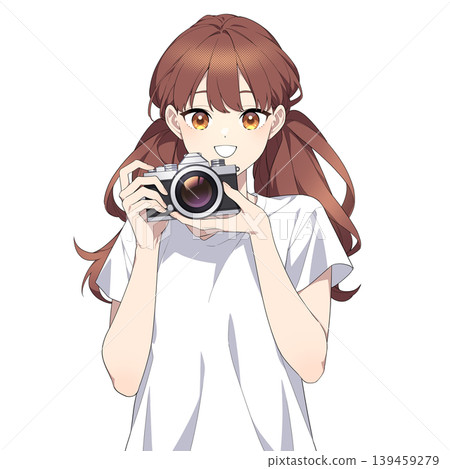 Illustration of a woman holding a camera Illustration of a woman holding a camera 139459279