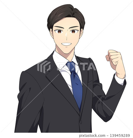Illustration of a working man making a victory pose. Illustration of a working man making a victory pose. 139459289