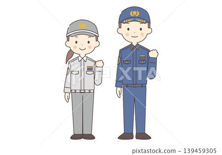 Full-body illustration of a firefighter and paramedic making a victory pose. Full-body illustration of a firefighter and paramedic making a victory pose. 139459305