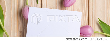 Blank card banner mockup tulips floral Blank card banner mockup tulips floral 139459382