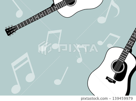 Acoustic guitar and musical note background frame material - horizontal Acoustic guitar and musical note background frame material - horizontal 139459979