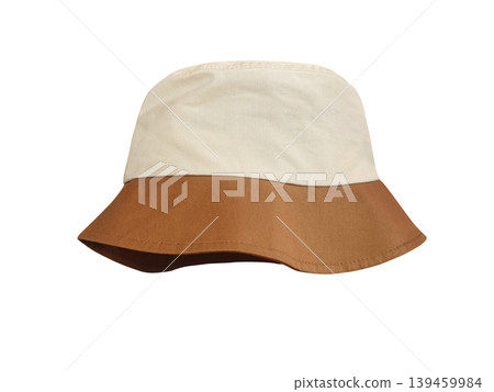 White and brown bucket hats on a white background. White and brown bucket hats on a white background. 139459984