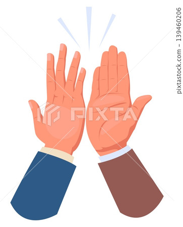 Two hands with clapping palms. Conclusion of deal or successful agreement approval. Partners high five. Arms clap. Business people cooperation. Vector concept of businessmen teamwork Two hands with clapping palms. Conclusion of deal or successful agreement approval. Partners high five. Arms clap. Business people cooperation. Vector concept of businessmen teamwork 139460206