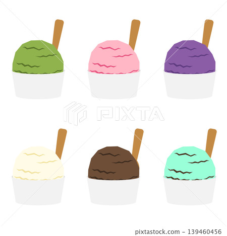 A set of ice cream in a cup with a spoon. 139460456