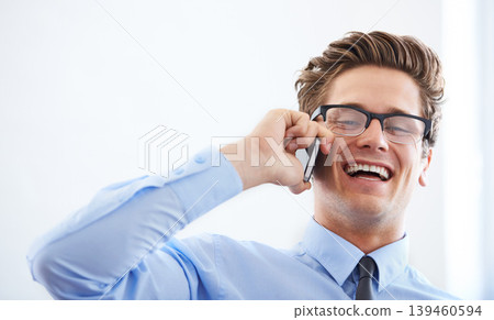 Businessman, phone call and networking or smile in office, connection and contact for company. Male person, professional and communication or mobile application, technology and joy for discussion Businessman, phone call and networking or smile in office, connection and contact for company. Male person, professional and communication or mobile application, technology and joy for discussion 139460594