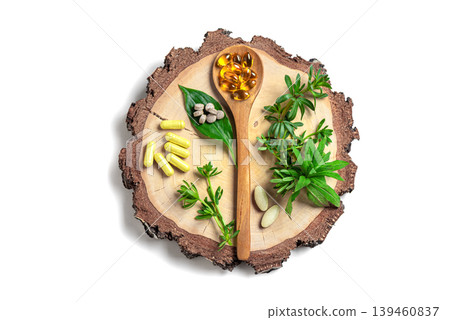 Natural herbal vitamins, plant based supplements and green herbs Natural herbal vitamins, plant based supplements and green herbs 139460837
