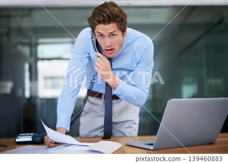 Businessman, landline and discussion in office portrait, paperwork and communication or planning. Male professional, contact and networking on phone call for negotiation on business deal opportunity Businessman, landline and discussion in office portrait, paperwork and communication or planning. Male professional, contact and networking on phone call for negotiation on business deal opportunity 139460883