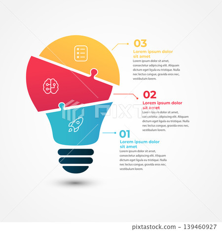 Lightbulb infographic with puzzle pieces representing steps and ideas, lightbulb Lightbulb infographic with puzzle pieces representing steps and ideas, lightbulb 139460927