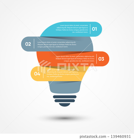 Lightbulb infographic with 4 horizontal steps for business presentation 139460931