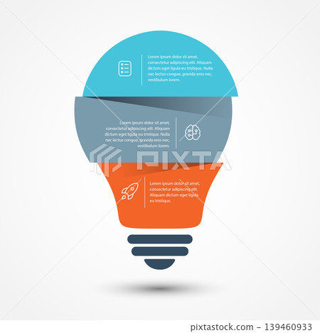 Lightbulb infographic with 3 stacked sections for creative ideas, infographic Lightbulb infographic with 3 stacked sections for creative ideas, infographic 139460933