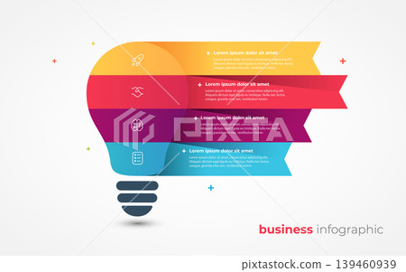 Infographic banner with four colored sections in a light bulb shape, infographic 139460939