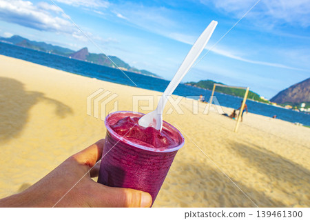 Brazilian superfood berry acai in a mug as ice Brazil. 139461300