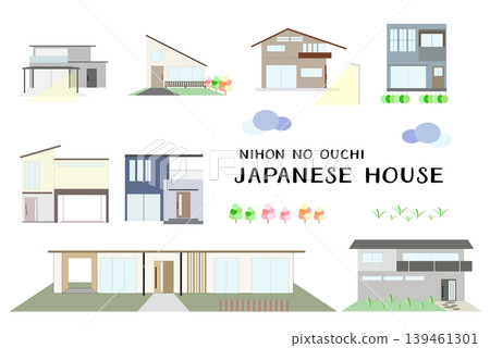 可愛的房屋圖示集，住宅插圖 139461301