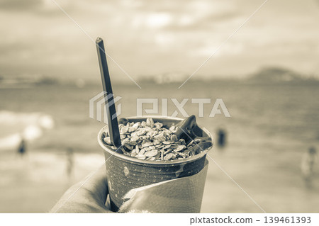 Brazilian superfood berry acai in a mug as ice Brazil. Brazilian superfood berry acai in a mug as ice Brazil. 139461393