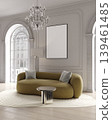 Poster mockup in elegant classic living room interior with yellow sofa, 3d render 139461485