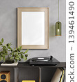 Dopamine Bauhaus Interior with Wooden Poster Frame Mockup, ISO A paper size, 3d rendering 139461490