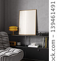 Poster frame mockup in Bauhaus Interior with yellow lamp, ISO A paper size, 3d rendering 139461491