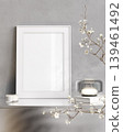 Minimal Scandinavian Interior with White Poster Frame Mockup and Magnolia Branches, ISO A paper size, 3d rendering 139461492