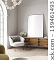 Elegant Living Room Poster Frame Mockup with Natural Light and Minimalist Decoration. 3D rendering 139461493